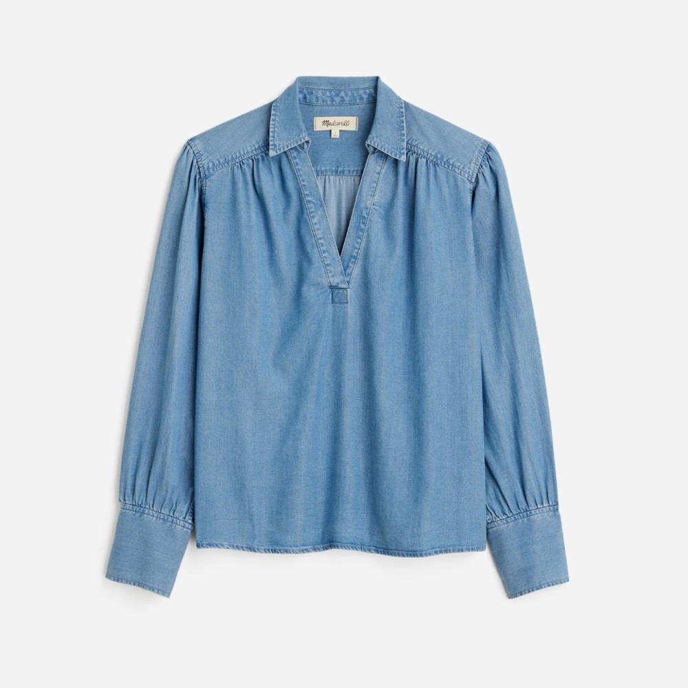 Madewell Chambray Easy Y-Neck Button-Up Shirt in Ritch Wash